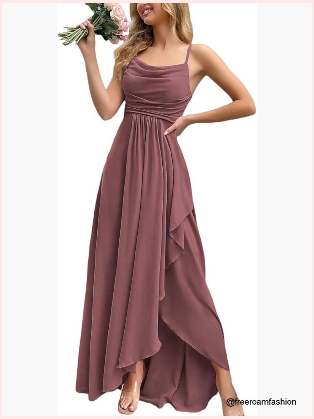 Elegant Formal Maxi Dress With Spaghetti Straps And Mid-Thigh Slit